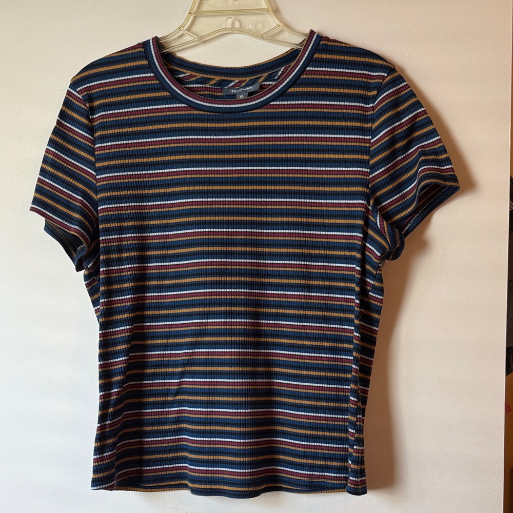 Modcloth Multicolor Striped Short Sleeve Retro Tee